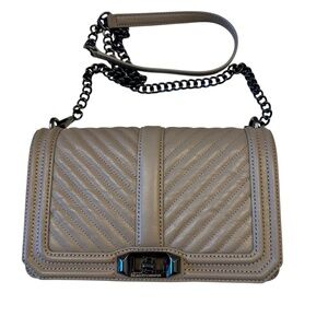 Rebecca Minkoff Chevron Quilted Love Crossbody in Sandrift handbag pursed